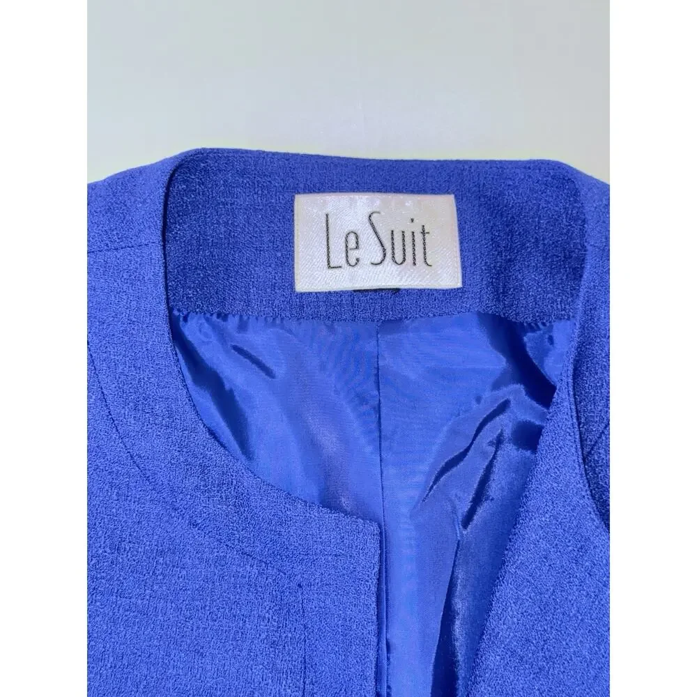 Le Suit Women’s Medium Blue 2 Piece Skirt Suit Short Sleeve Blazer Career